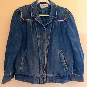 80s Sergio Valente Beaded Flannel Lined Blue Denim Bomber Style Jacket Size M